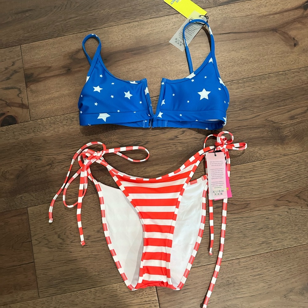 One One Swimwear patriotic stars stripe Bikini Set blue red